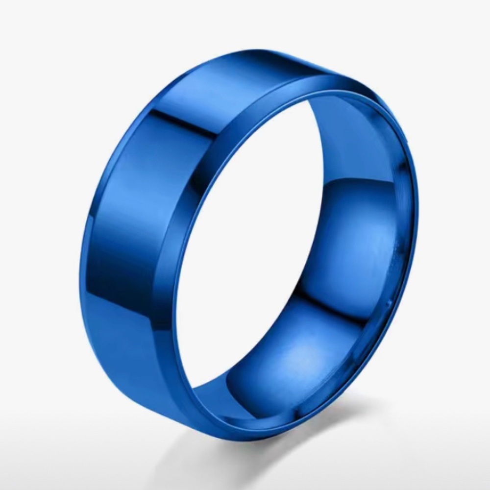 NWT - Fine Fashion Casual Metal Faceted Stainless Steel Casual Ring (Dark Blue)